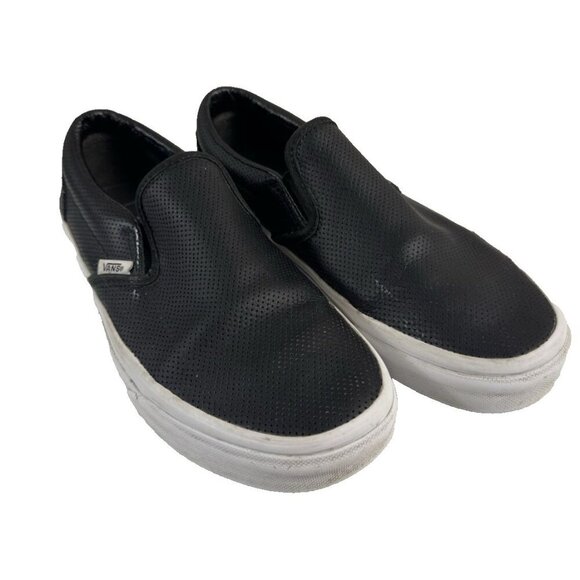 VANS Asher Black Leather Slip-On Men’s 7/Women’s 8.5 Matte Minimalist Cool FLAW - Picture 1 of 16